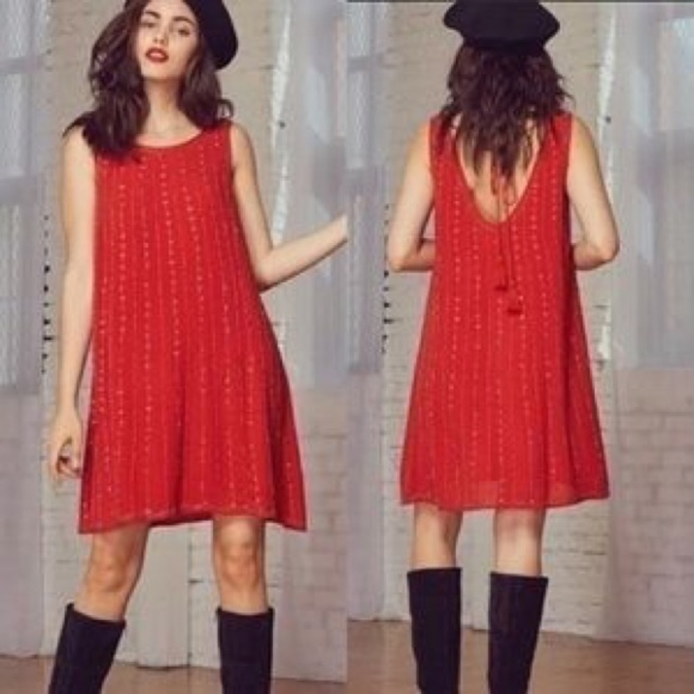 Lost + Wander red beaded shift dress S